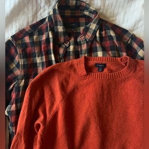 J crew mens medium orange flannel and sweater